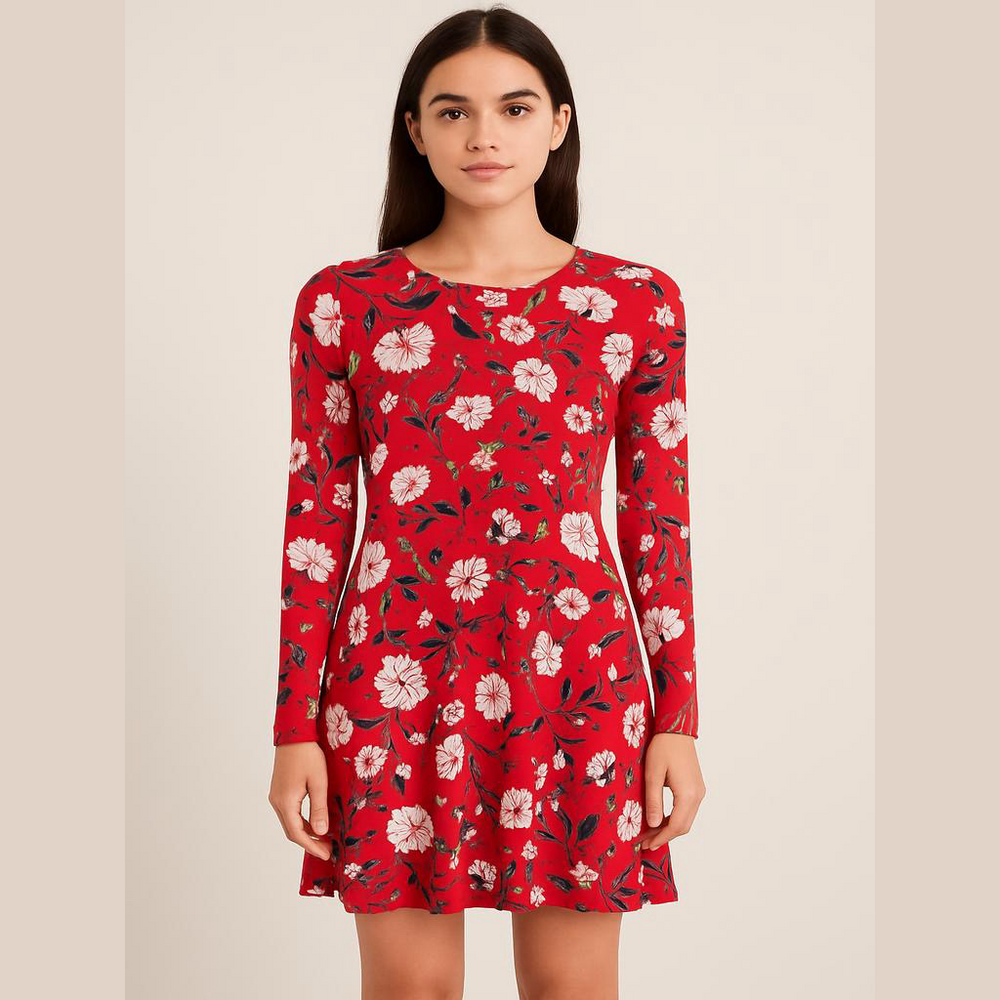 Old Navy Red Floral Rayon Dress XS